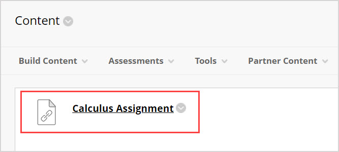 The Calculus Assignment from Mobius is available to students on the Content page in the Blackboard Learn course.
